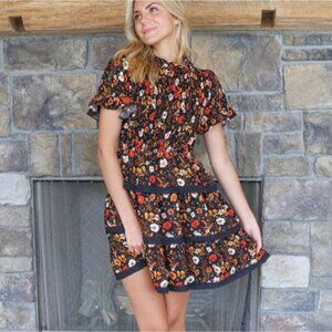 Simply Southern Vintage Tiered Floral Smocked Dress Crochet Lace Medium New